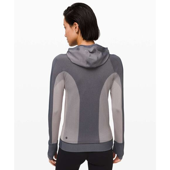 Lululemon Ebb To Train Abstract Zip Up Hooded Jacket Gray/Cream 6 - Picture 2 of 11